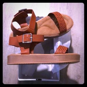 Tan low wedge sandals